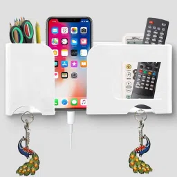 Wall Mount Mobile Stand Remote Stand with Extra Space for 2 Mobiles - White-picture-1
