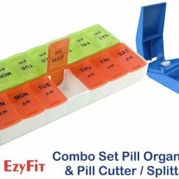 7 Days Weekly Pill AM PM Organizer Combo Set of Pill Organizer & Pill Splitter for Cutting Pills in Half (Blue) Pill Box-image-74