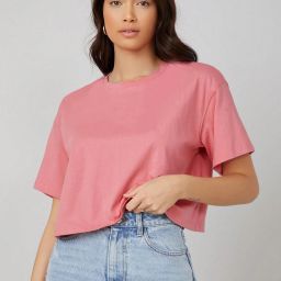 Women Solid Round Neck Cotton Blend Pink T-Shirt-image-29