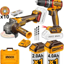 Cordless 2 pcs Combo Kit | Compact Brushless Cordless Drill | Angle Grinder | 2*2.0Ah Batteries | 1*4.0Ah Battery | Charger | 47 Accessories | Plastic Case | Cordless Drill-6
