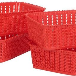 cutting edge Plastic Set of 4 | Mini | Red | Multipurpose Sturdy Woven Storage Baskets Organiser for Kitchen | Office | Stationery | Cosmetics | Accessories Baskets Storage Basket-picture-43