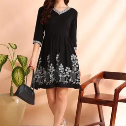 hiva trendz Women Fit and Flare Black Knee Length Dress-picture-44