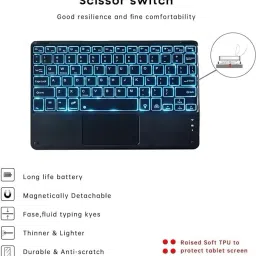 Proelite Bluetooth TouchPad Keyboard Upto 13 inch Built-in 7-Colors Backlit Bluetooth Standard Tablet Keyboard Compatible with Tablet image 2