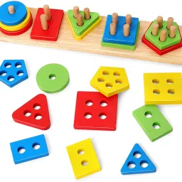 Wooden Shape Color Recognition Blocks Matching Sorting Stacking Montessori Toy-image-29