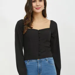 Casual Regular Sleeves Solid Women Black Top-image-41