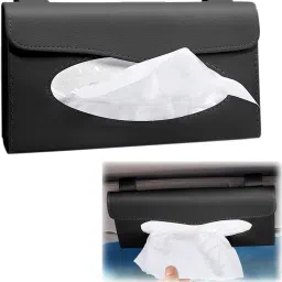 1 Pack Car Tissue Holder, Sun Visor Napkin Holder, Tissue Box Holder, PU Leather Tissue Box, Backseat Tissue Purse Case Holder for Car (Black) Vehicle Tissue Dispenser-image-54