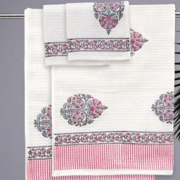 peepul tree Hand Block Printed 100% Pure Cotton Floral Pink 240 GSM Super Absorbent 2 Hand & 2 Bath Towel Set Towel Set-picture-32
