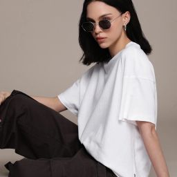 Women Solid Round Neck Cotton Blend White T-Shirt-image-51
