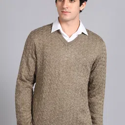 park avenue Men Self Design V Neck Brown Sweater-picture-16