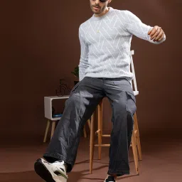Men Printed Round Neck Grey Sweater-image-79