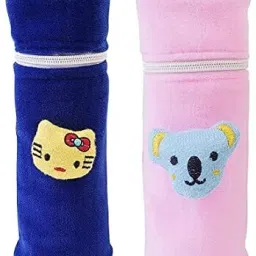Soft Plush Baby Bottle Cover for Feeders Set of 2 Zipper Closer Cute Animated-image-90