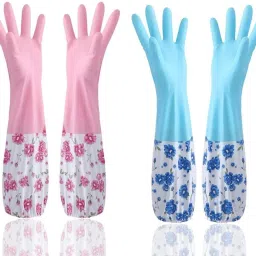 Reusable Rubber Latex PVC Flock lined Hand Gloves For Kitchen Long Sleeves Wet and Dry Glove Set-7