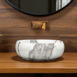 Premium Designer(M-07) Ceramic Washbasin With Waste Coupling & Pipe Set ) (16x12x5)(M-Upd-07) Table Top Basin-image-85