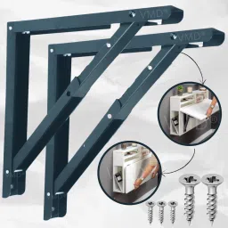 Heavy Duty 12" (Grey) Foldable Shelf Bracket, DIY Folding Shelves, l Bracket, Wall Angle Bracket, Folding Table Bracket with Fitting for fold Down (Pack of 2) Shelf Bracket-7