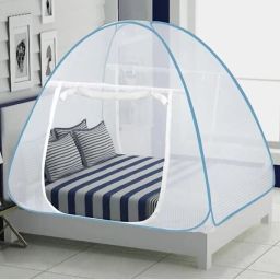 Nylon Kids Washable Mosquito Net Foldable King Queen Size (Double Bed) with Free Saviours 6.5 x 6.5 Feet (Blue) (CTLTC035007), Standard Mosquito Net-15