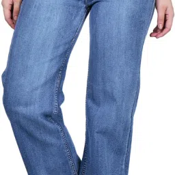 Women Boyfriend Mid Rise Dark Blue Jeans-image-89