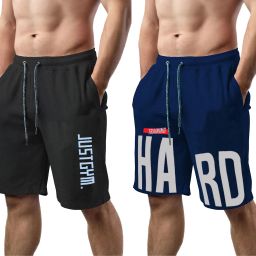 Pack of 2 Graphic Print Men Blue, Black Regular Shorts, Gym Shorts, Basic Shorts, Casual Shorts-image-71