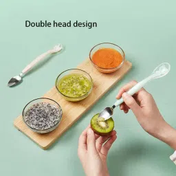 honey boo Multi-Use Double Head Fruit Scraping & Soft Tip Feeding Spoon for Toddlers - Silicone, Stainless Steel image 4