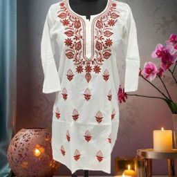 Women Chikan Embroidery Pure Cotton A-line Kurta-image-94