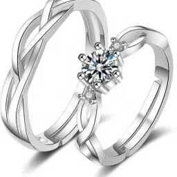 Adjustable Couple Ring for lovers in silver stylish king Queen design Alloy Sterling Silver Plated Ring-image-64