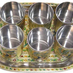 Steel Tray, Glass Serving Set-40