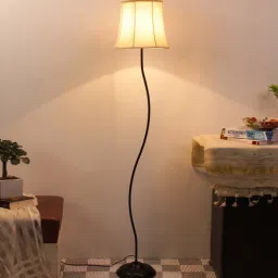 new era Off-White Cotton Shade Mid Century Floor Lamp With Black Base-picture-8