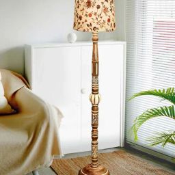 homesake Royal Carving Wooden Floor Lamp with Fabric Vine and Flower Shade, Antique White Finish-picture-9