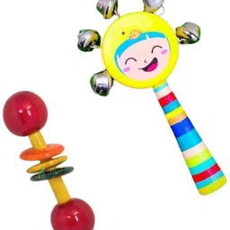 little mind Colourful Wooden Baby Rattle Toy For Kids - pack of 2 (Face,Dumbles) Rattle-picture-0