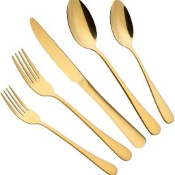 golden spoons and fork set cutlery stainless steel luxury dinnerware tableware Stainless Steel, Gold Plated, Steel Cutlery Set-14