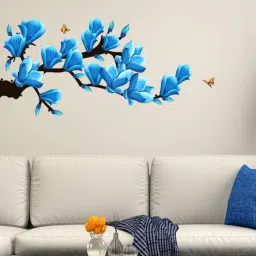 110 cm Floral Branch with Artistic Flowers in Blue Home Decoration Self Adhesive Sticker-image-93