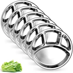 Pack of 6 Stainless Steel Stainless Steel Round Plate - 4 Partition Lunch, Dinner, Bhojan, Thali Plates K5 Dinner Set-image-14