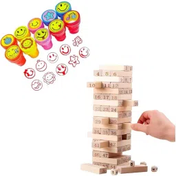 Classic Stacking Tower Game – 54 Wooden Blocks + Free Emoji Stamp-picture-21