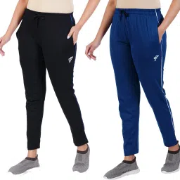 Pack of 2 Women Solid Black, Blue Track Pants-image-18