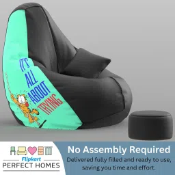 flipkart perfect homes XXXL PatternPuff Bag With Free Cushion and Puffy , All About Trying-Black Teardrop Bean Bag With Bean Filling image 4