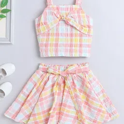 The Magic Wand Girls Checked Shoulder Straps Top with Skirt-image-88
