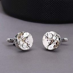 Yellow Chimes Silver-Toned 316L Stainless Steel Round Formal Cufflinks-picture-47