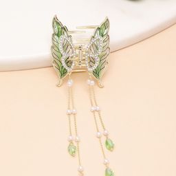 PANASH Gold-Plated CZ-Stone Studded Leaf Shaped Claw Clip-13
