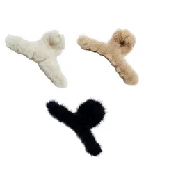 DN Creation Women Assorted Set of 3 Fur Claw Clip-14