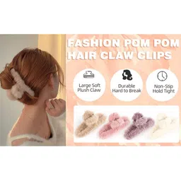 DN Creation Women Assorted Set of 3 Fur Claw Clip image 3