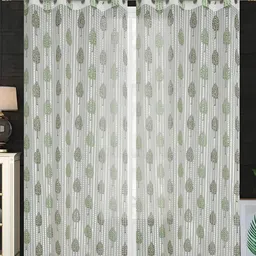 COMFY HOME Green & White 2 Pieces Floral Sheer Window Curtains-75