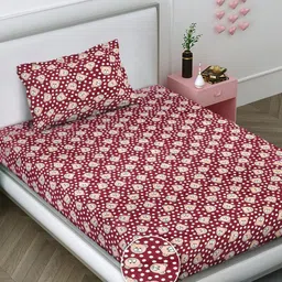FABINALIV Maroon & Brown Cartoon Characters 300 TC Single Bedsheet with 1 Pillow Covers-10