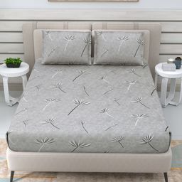 THE LINEN COMPANY Grey Floral 300 TC King Bedsheet with 2 Pillow Covers-image-42