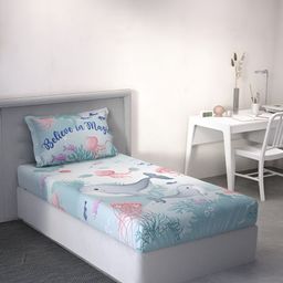 DDecor Blue & Pink Cartoon Characters Cotton 144 TC Single Bedsheet With 1 Pillow Cover-image-95