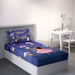 DDecor Blue & Pink Cartoon Characters Cotton 144 TC Single Bedsheet With 1 Pillow Cover-image-96