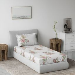 DDecor Red & White Floral 144 TC Single Bedsheet with 1 Pillow Covers-image-55