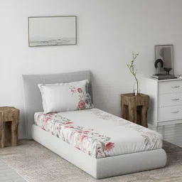 DDecor Red & White Floral 144 TC Single Bedsheet with 1 Pillow Covers-16