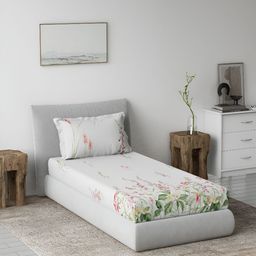 DDecor Pink & White Floral 144 TC Single Bedsheet with 1 Pillow Covers-image-53