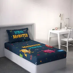 DDecor Blue & Pink Cartoon Characters Cotton 144 TC Single Bedsheet With 1 Pillow Cover-21