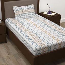 Story@home White & Yellow Printed Cotton 144 TC Single Bedsheet with Pillow Cover-picture-43