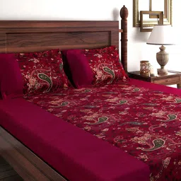 SWAYAM Wine-Coloured 240 TC Cotton Double Bedsheet with 2 Pillow Covers-2